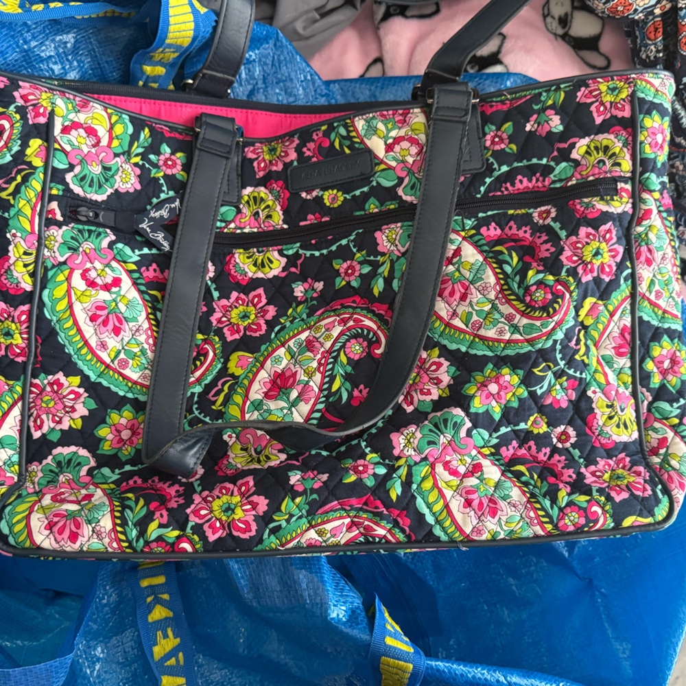 Vera Bradley Navy and Pink Paisley Tote Bag